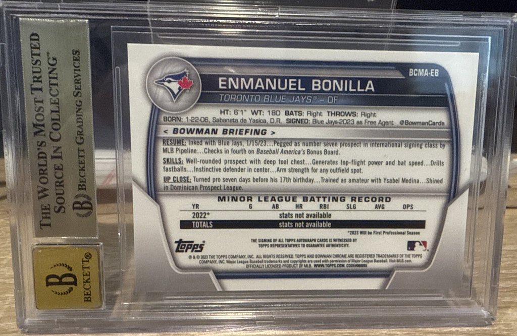 BGS 9.5 Auto 10 Gem Mint - 2023 Bowman Chrome Mega Box Enmanuel Bonilla Auto