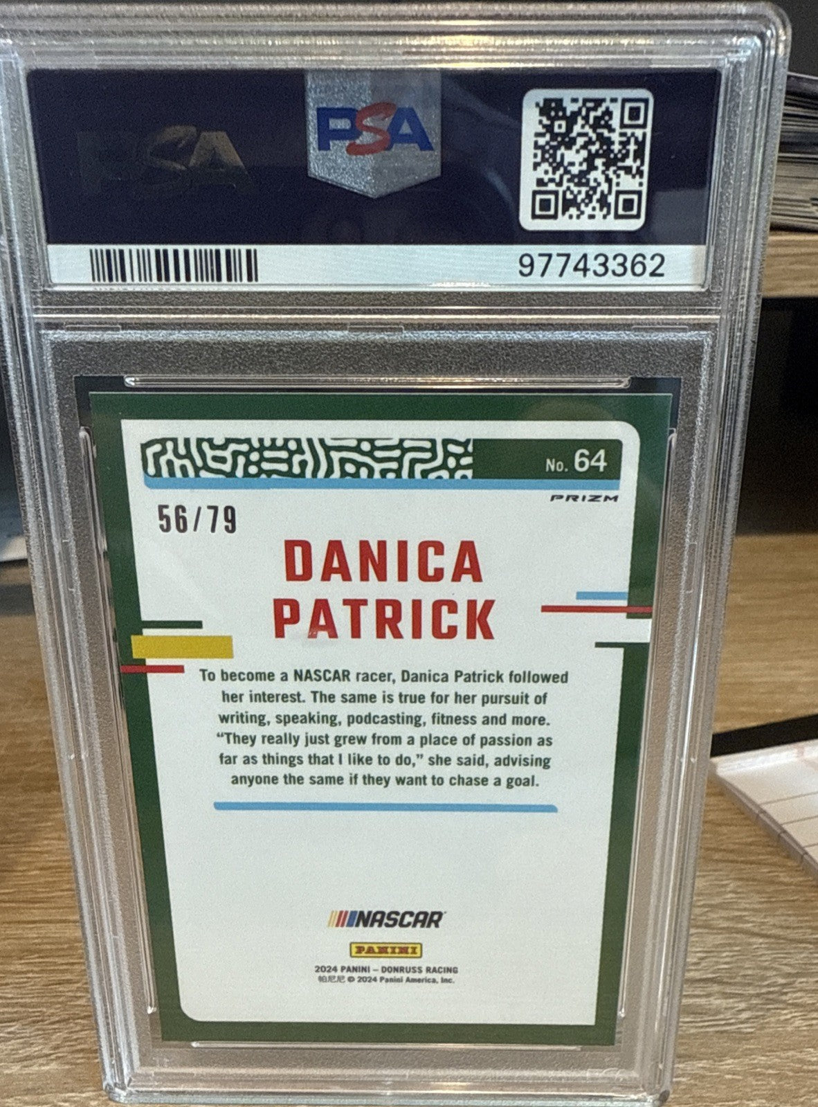 Danica Patrick - 2024 Donruss Optic Racing Pink Velocity  #d /79 PSA 10 Gem