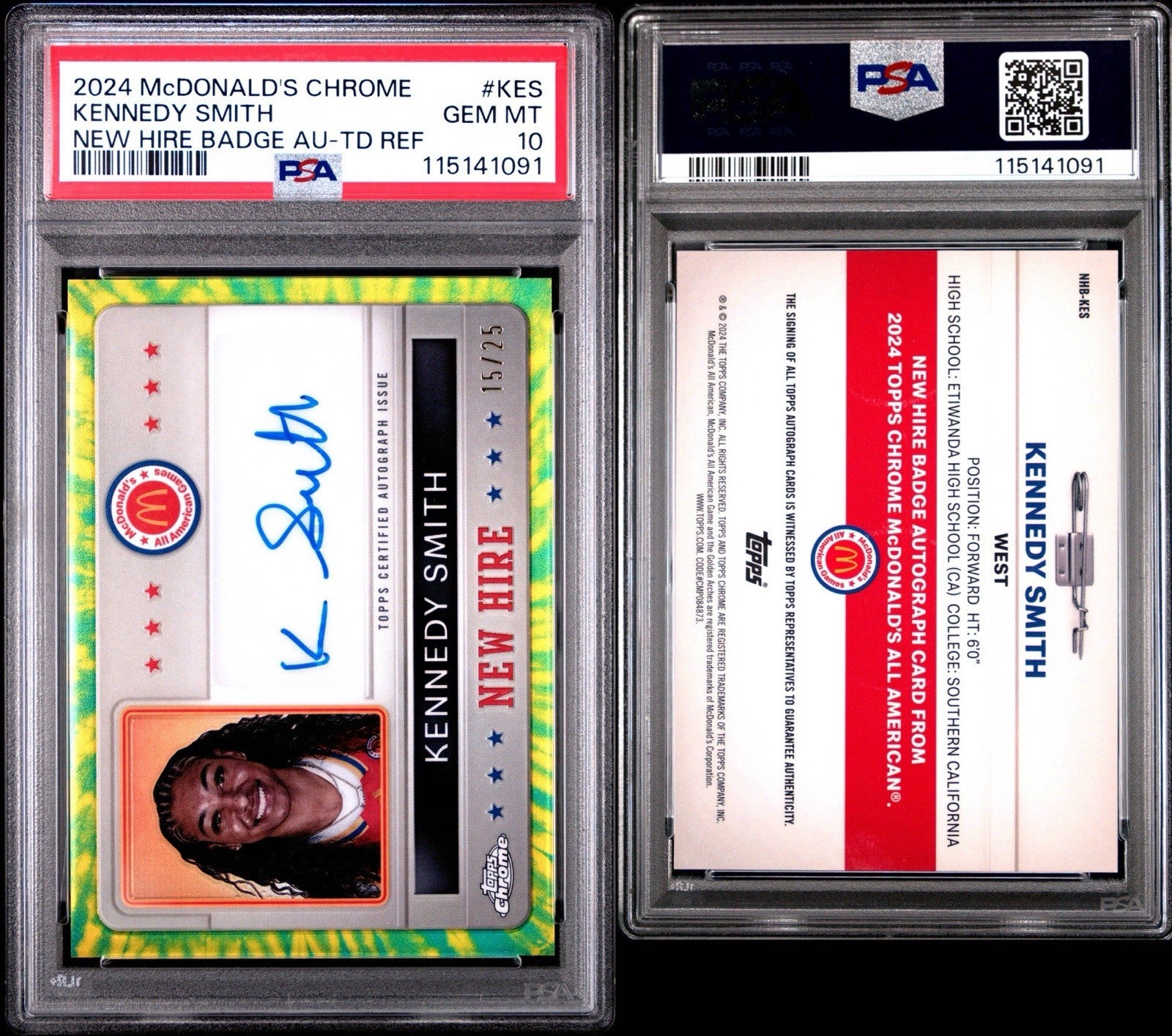 2024 Topps Chrome McDonald's New Hire - Kennedy Smith Tie-Dye Auto /25 - PSA 10