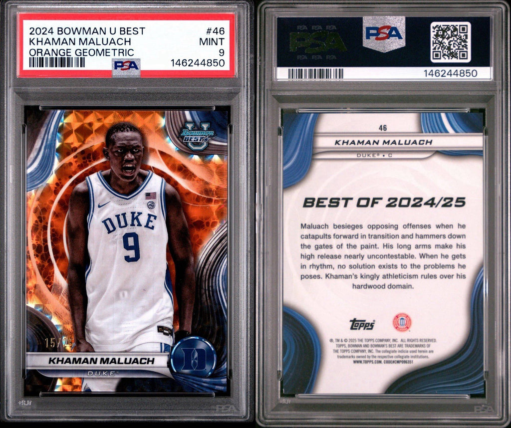 2024-25 Bowman's Best U #46 Khaman Maluach Orange Geometric Ref /25 - PSA 9 Mint