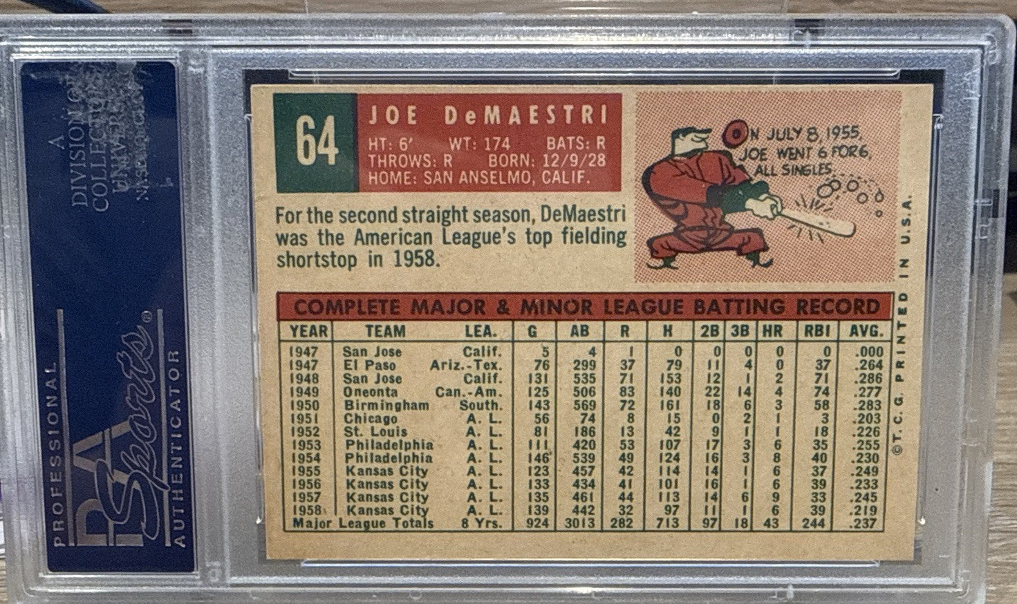 1959 Topps #64 Joe DeMaestri PSA 8 NM-MT