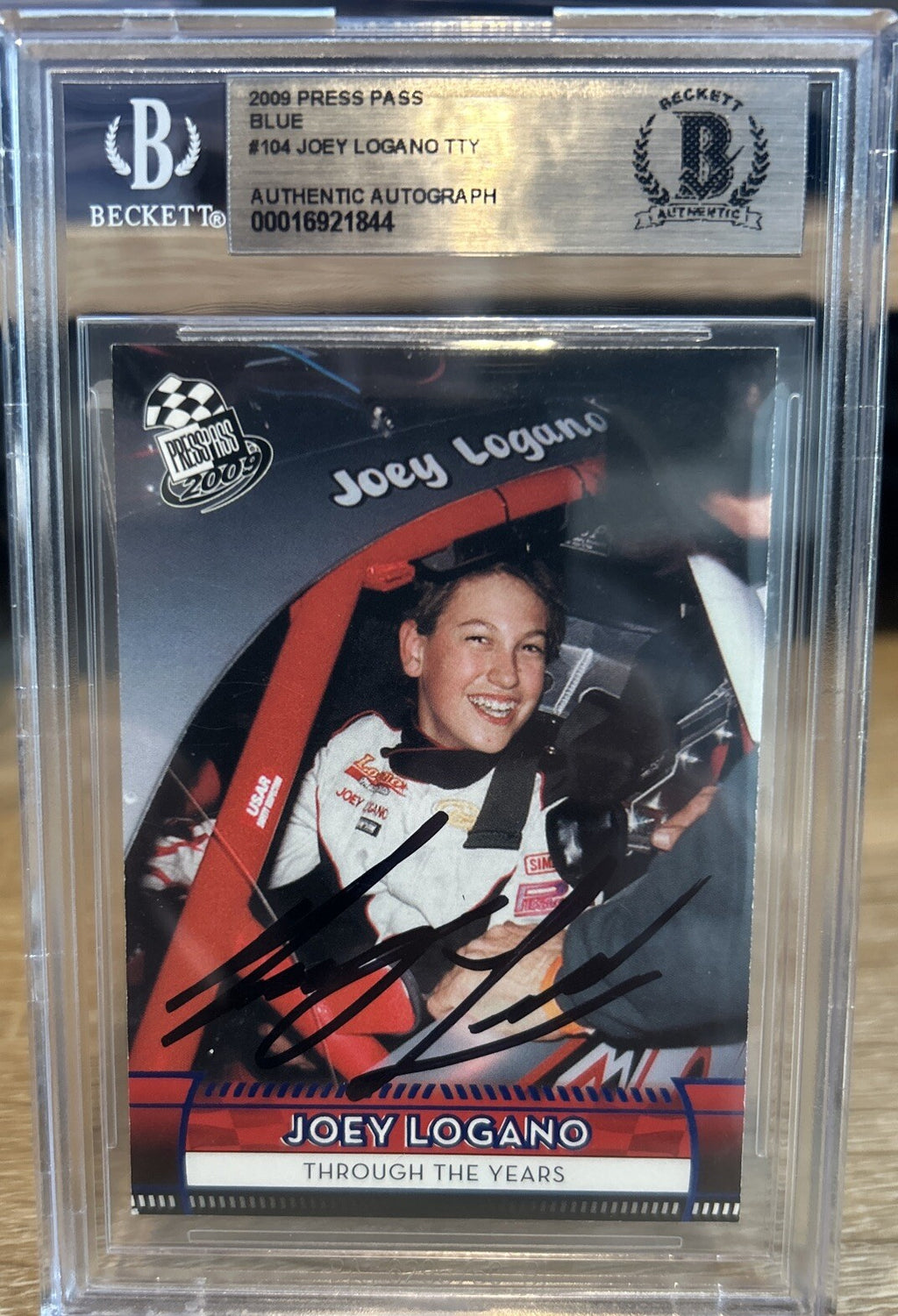 Joey Logano Signed 2009 Press Pass Blue Parallel TTY  #104 Beckett BAS Slab