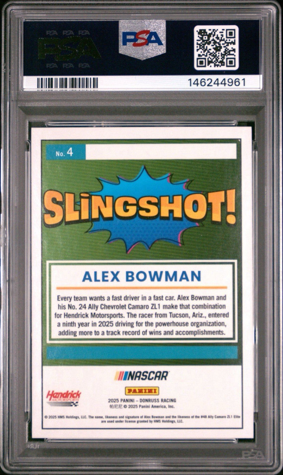 2025 Panini Donruss NASCAR Alex Bowman Slingshot #4 PSA 9 Mint