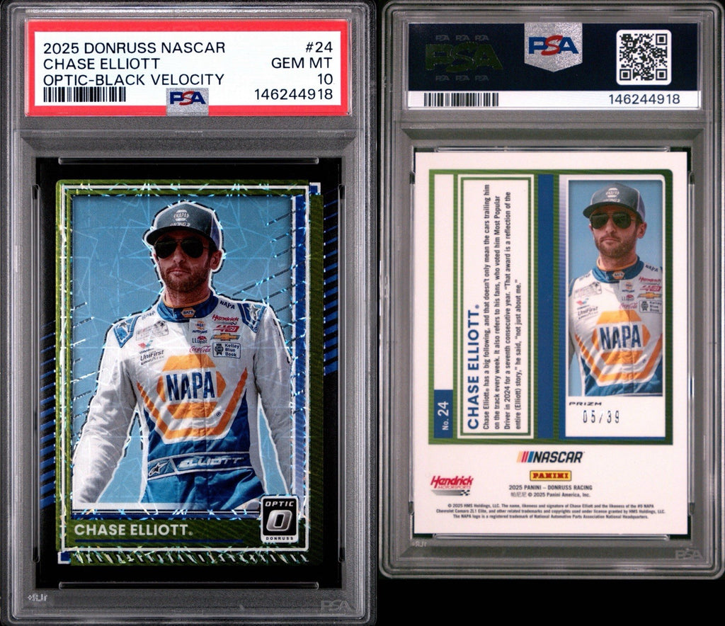 2025 DONRUSS NASCAR OPTIC BLACK VELOCITY PRIZM Chase Elliott /39 - PSA 10 Gem