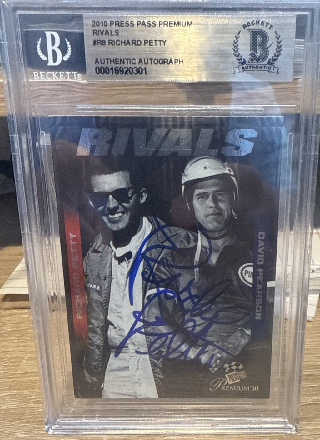 Signed Richard Petty 2010 Press Premium Rivals #R8 Beckett BAS Slab
