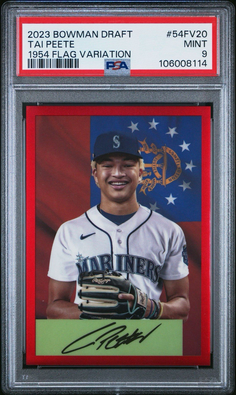 TAI PEETE - 2023 Bowman Draft 1954 FLAG VARIATION CHROME #'d /54 - PSA 9 Mint