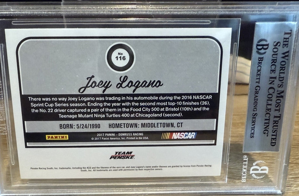 Signed Joey Logano 2017 Donruss Duals #116 - Beckett BAS Slab