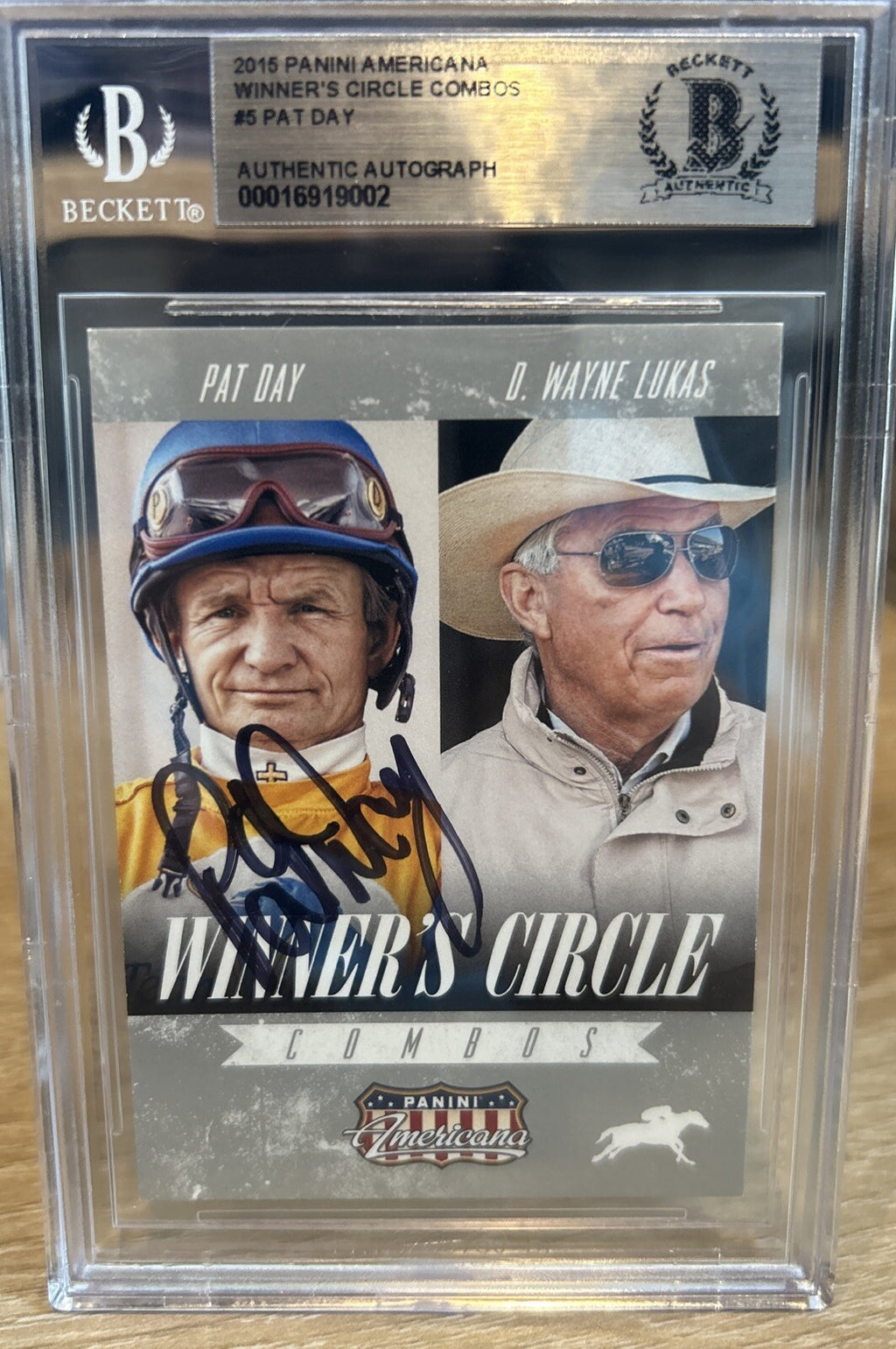 2015 Panini Americana Winner's Circle #8 Pat Day Signed Beckett BAS Slab