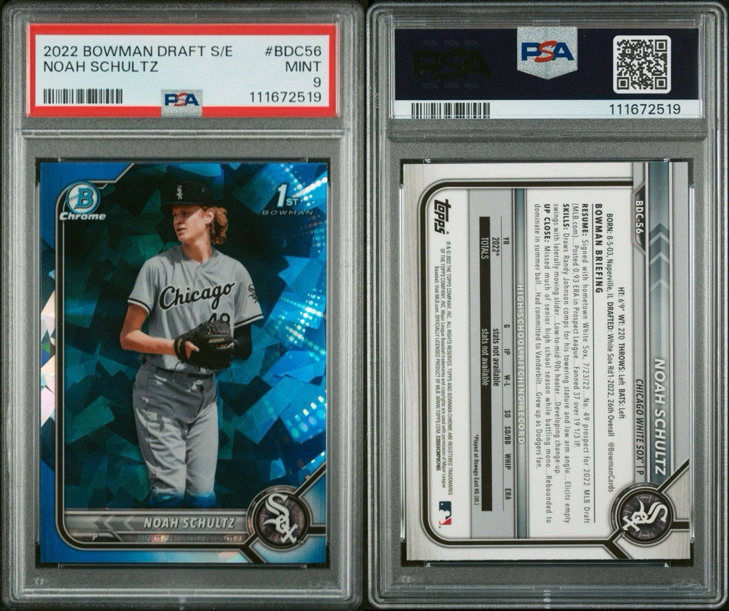 2022 Bowman Chrome Draft Sapphire Noah Schultz 1st Refractor - PSA 9