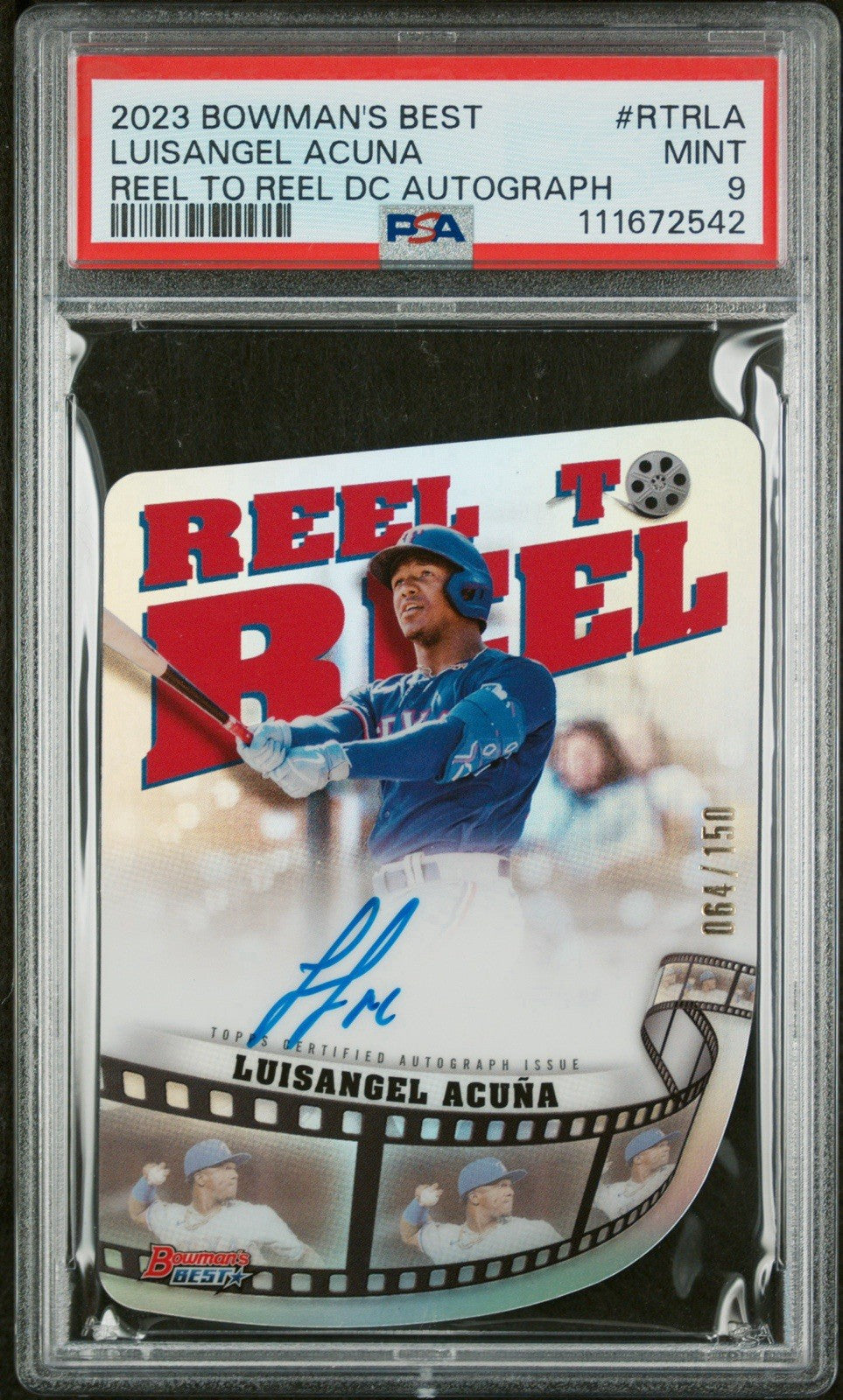2023 Bowman's Best Luisangel Acuna Reel to Reel Die Cut #d /150 Auto PSA 9 Mint