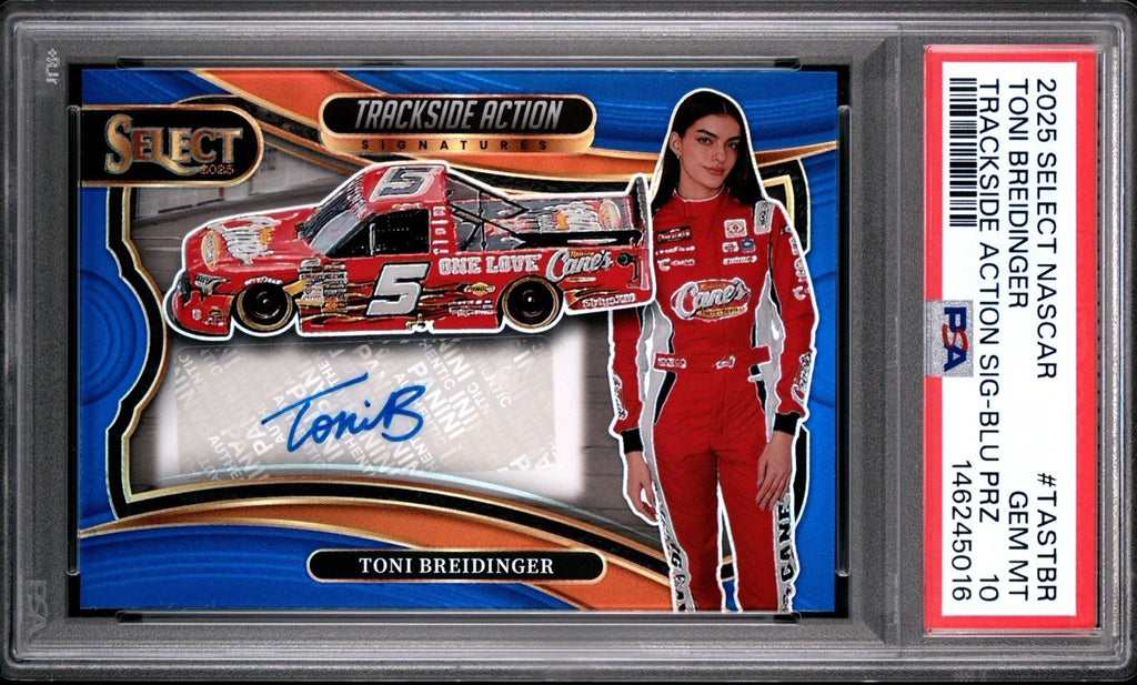 Toni Breidinger 2025 Panini Select Trackside Blue Prizm  Auto /99 - PSA 10 Gem