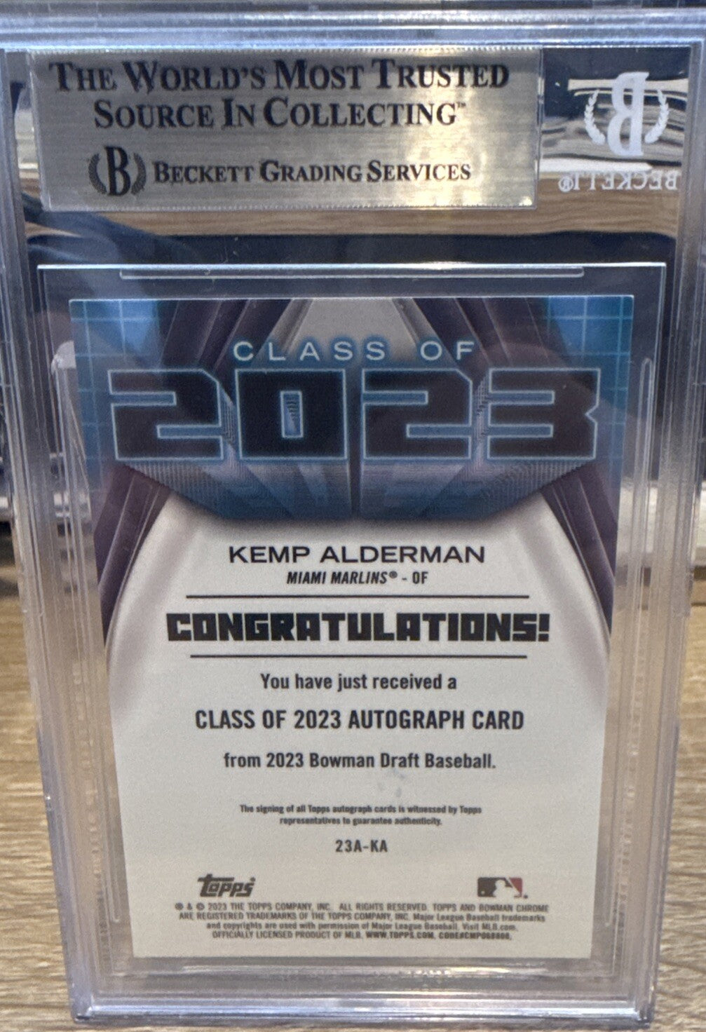 2023 Bowman Chrome Kemp Alderman Class of '23 AUTO AUTOGRAPH RC GRADED BGS 9
