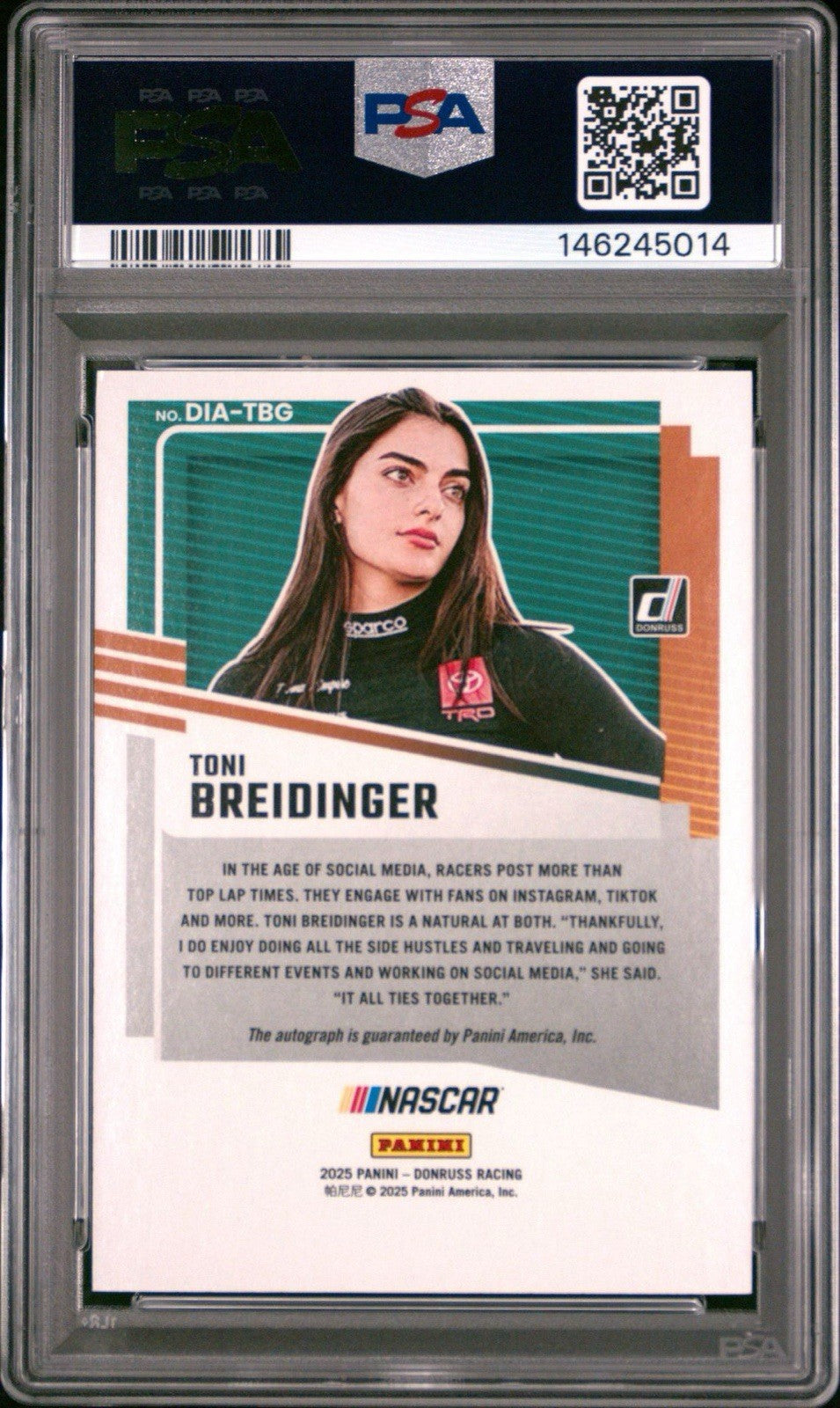 Toni Breidinger 2025 Panini Donruss Dialed In Orange Ice Auto PSA 10 Gem