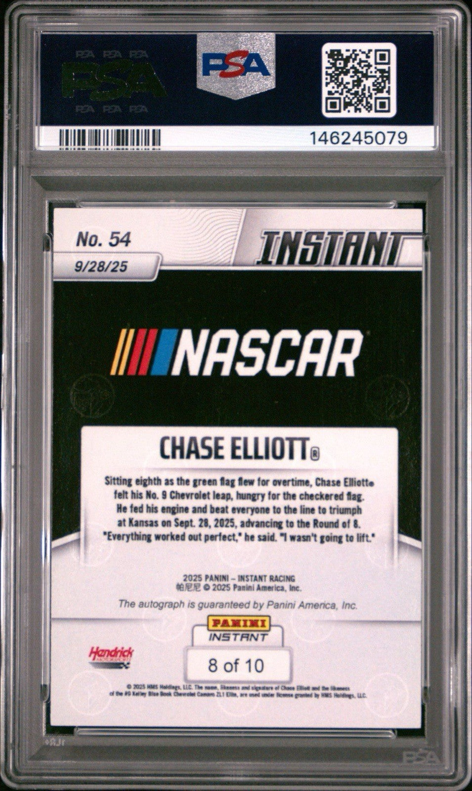 2025 PANINI INSTANT NASCAR RACING AUTO CHASE ELLIOTT - WATER #8/10 - PSA 10 Gem