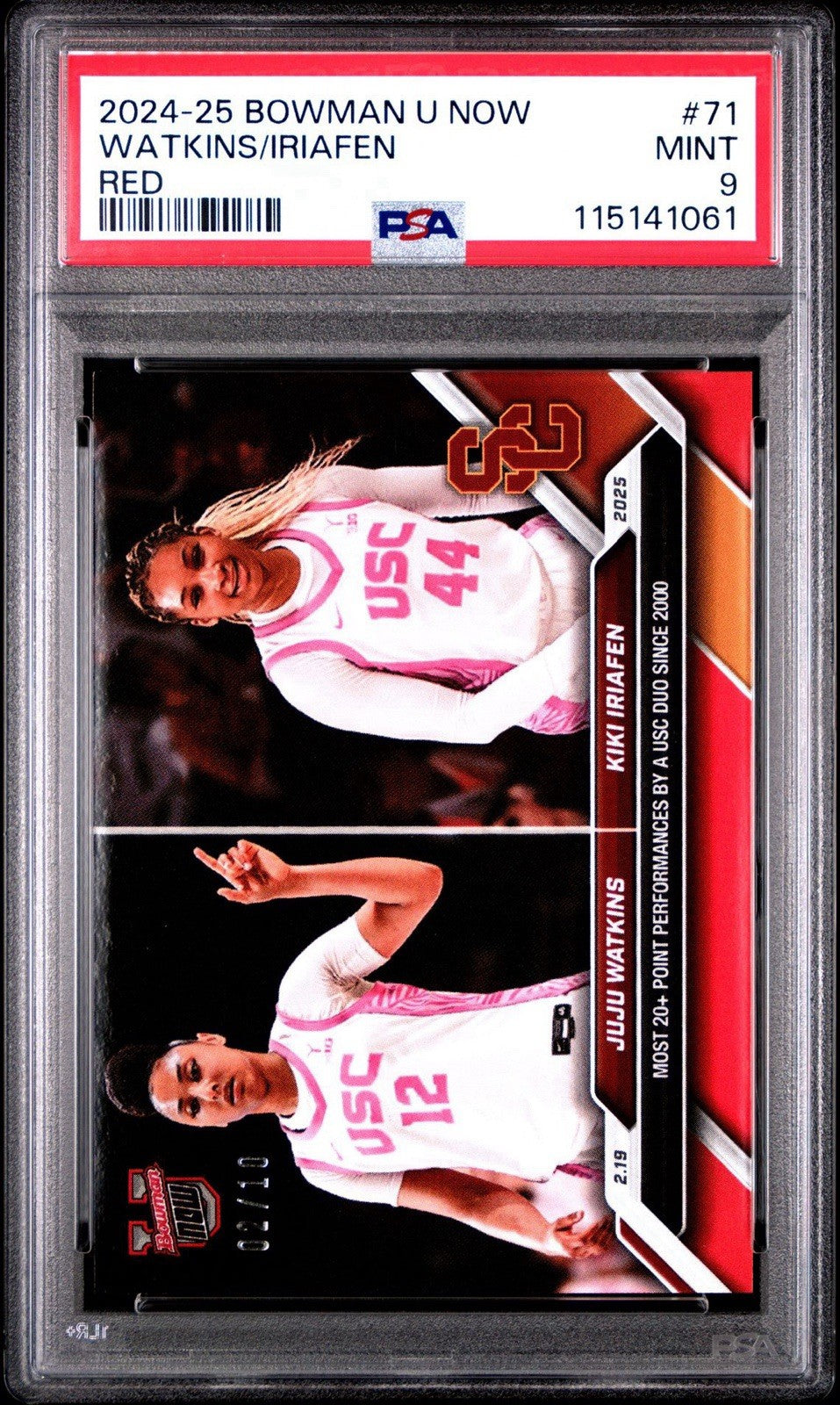 2024-25 Bowman U Now #71 Juju Watkins Kiki Iriafen - Red Parallel #d /10 - PSA 9
