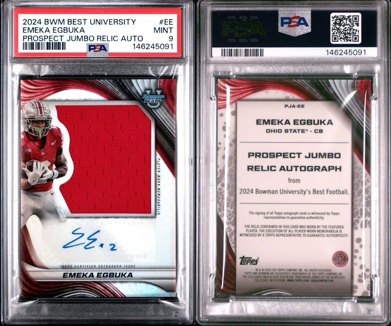 2024 Bowman's Best U Jumbo Relic Autograph - Emeka Egbuka - PSA 9