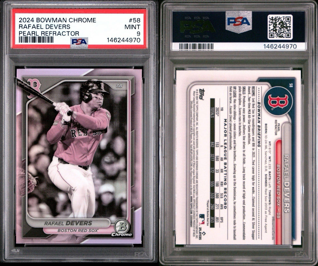 2024 Bowman Chrome Pearl Refractor # 58 Rafael Devers PSA 9