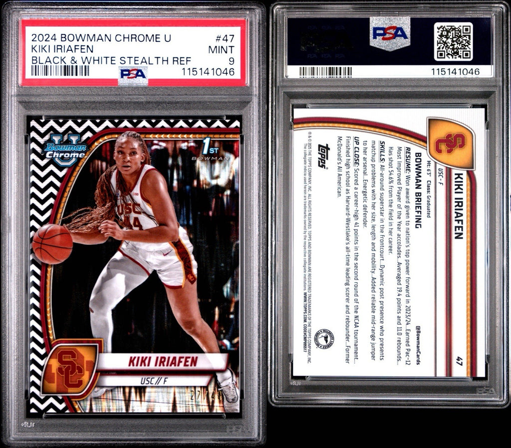 2024 BOWMAN CHROME U #47 Kiki Iriafen 48 BLACK & WHITE STEALTH REF PSA 9