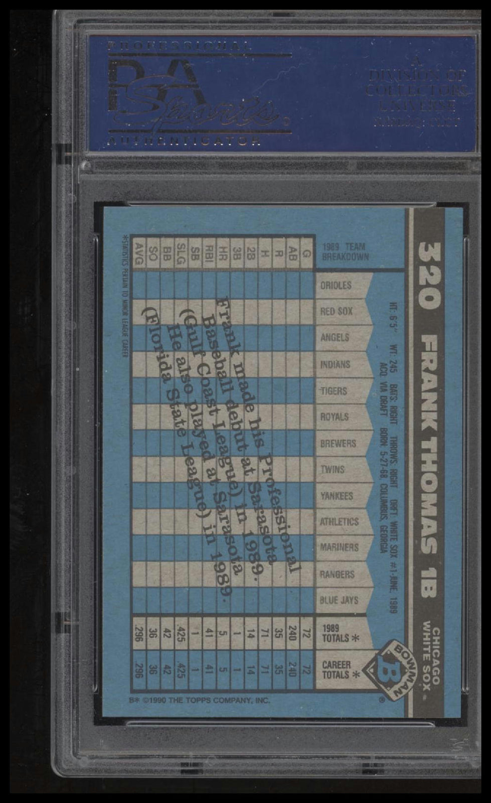 1990 Bowman #320 Frank Thomas PSA 8