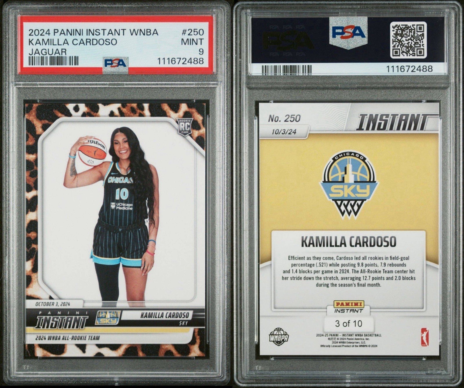 Kamilla Cardoso 2024 Panini Instant #250 Jaguar /10 - PSA 9 Mint
