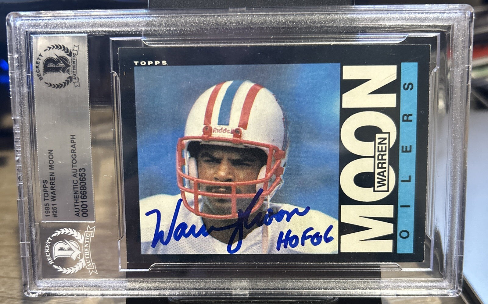 Warren Moon Oilers HOF 1985 Topps Rookie Card Signed Auto Beckett BAS Slabbed