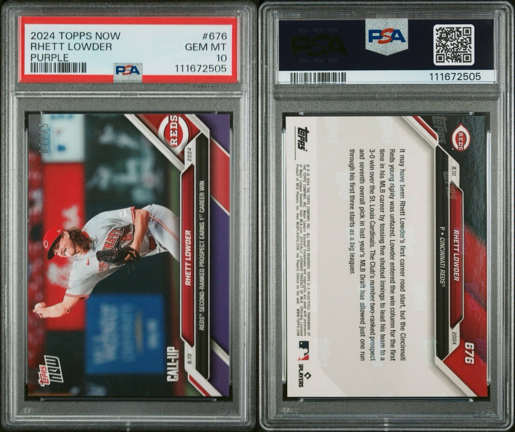 Rhett Lowder Call-Up 1st Win 2024 MLB TOPPS NOW Card 676 Purple #d /25 - PSA 10