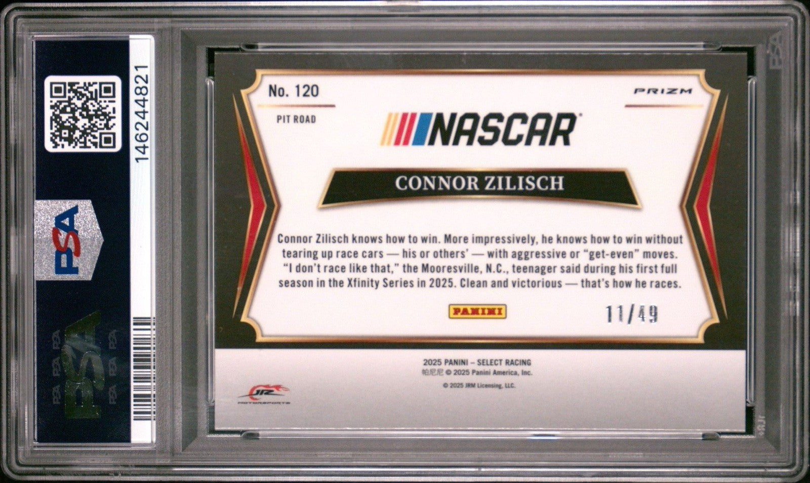 2025 Panini Select Pit Road Orange Prizm #d /49 Connor Zilisch #120 PSA 10 Gem