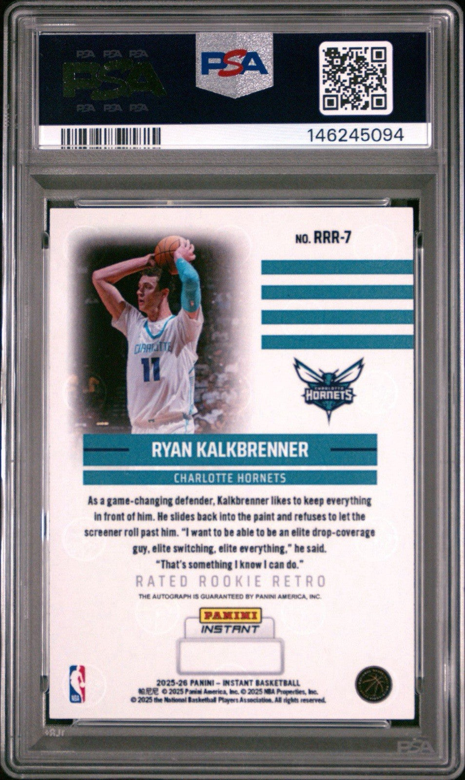 2025-26 Panini Instant Retro #RRR-7 Ryan Kalkbrenner  Auto  Rookie Card PSA 10