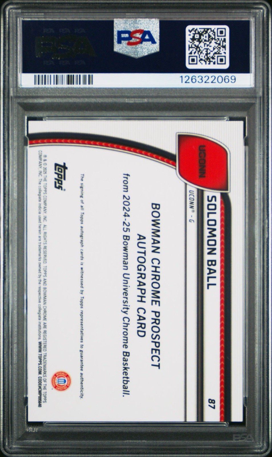 2024-25 Bowman U Chrome  Solomon Ball #87 Orange Reptilian /25 Auto PSA 9