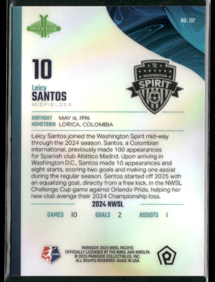 2025 Parkside NWSL Pacific #137 Leicy Santos Silver #/5