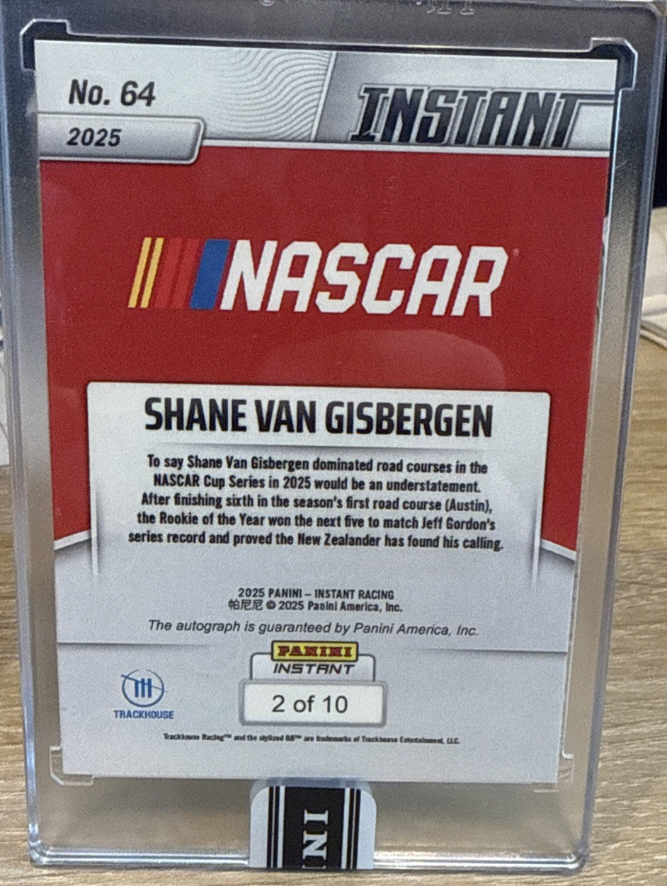 2025 Panini Instant Racing SVG Shane Van Gisbergen Auto Water 2/10 -Rookie Award