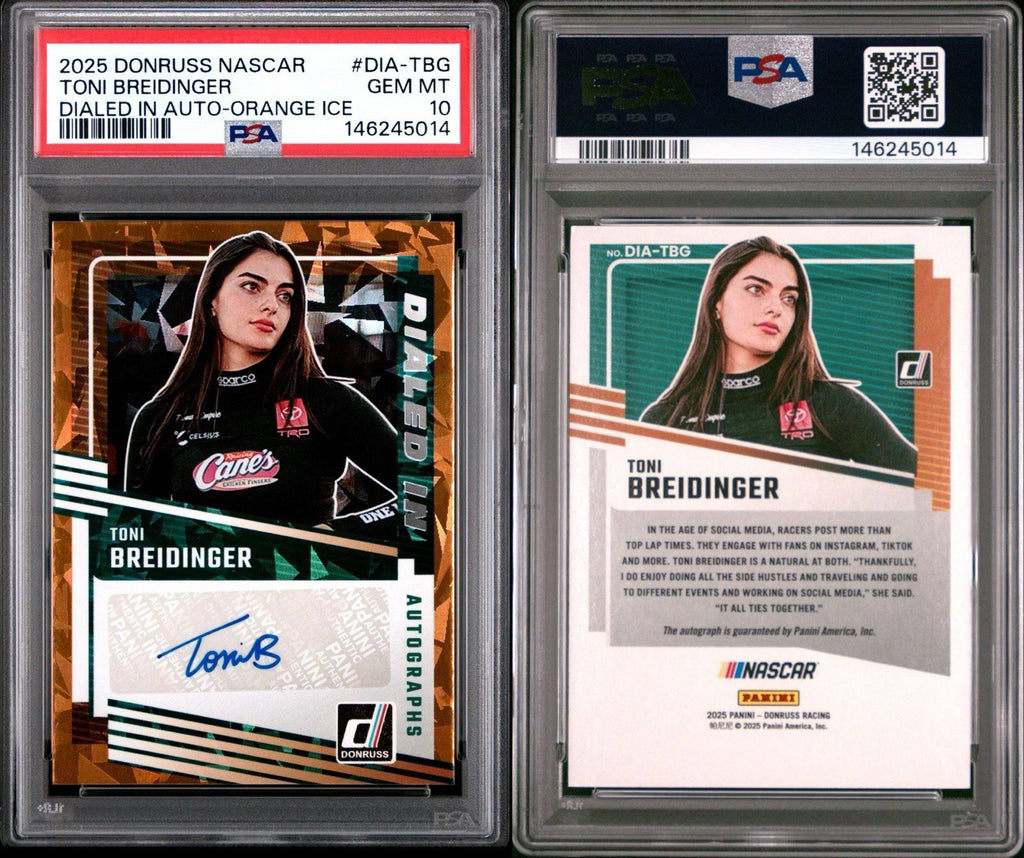 Toni Breidinger 2025 Panini Donruss Dialed In Orange Ice Auto PSA 10 Gem