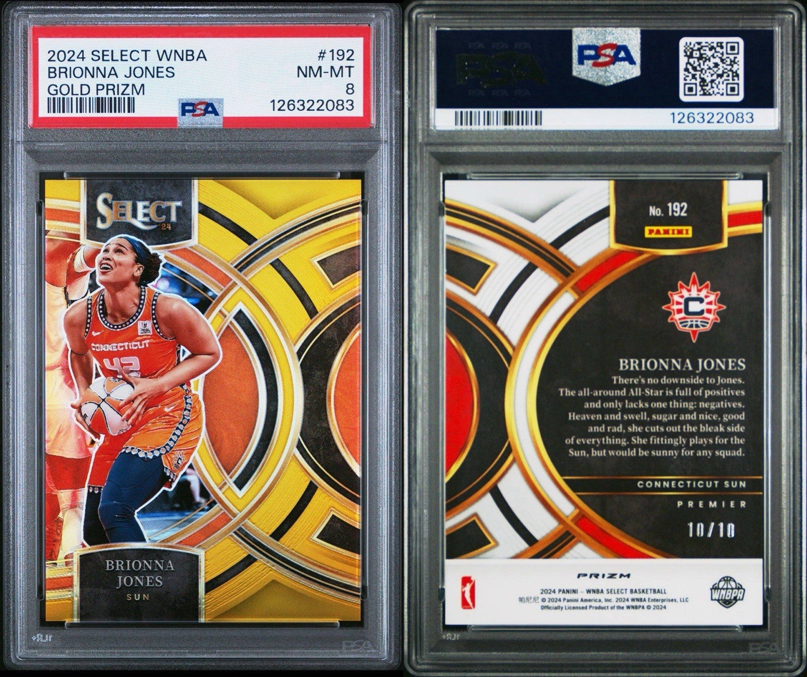 2024 PANINI SELECT WNBA BRIONNA JONES GOLD PRIZM /10 #192 - PSA 8