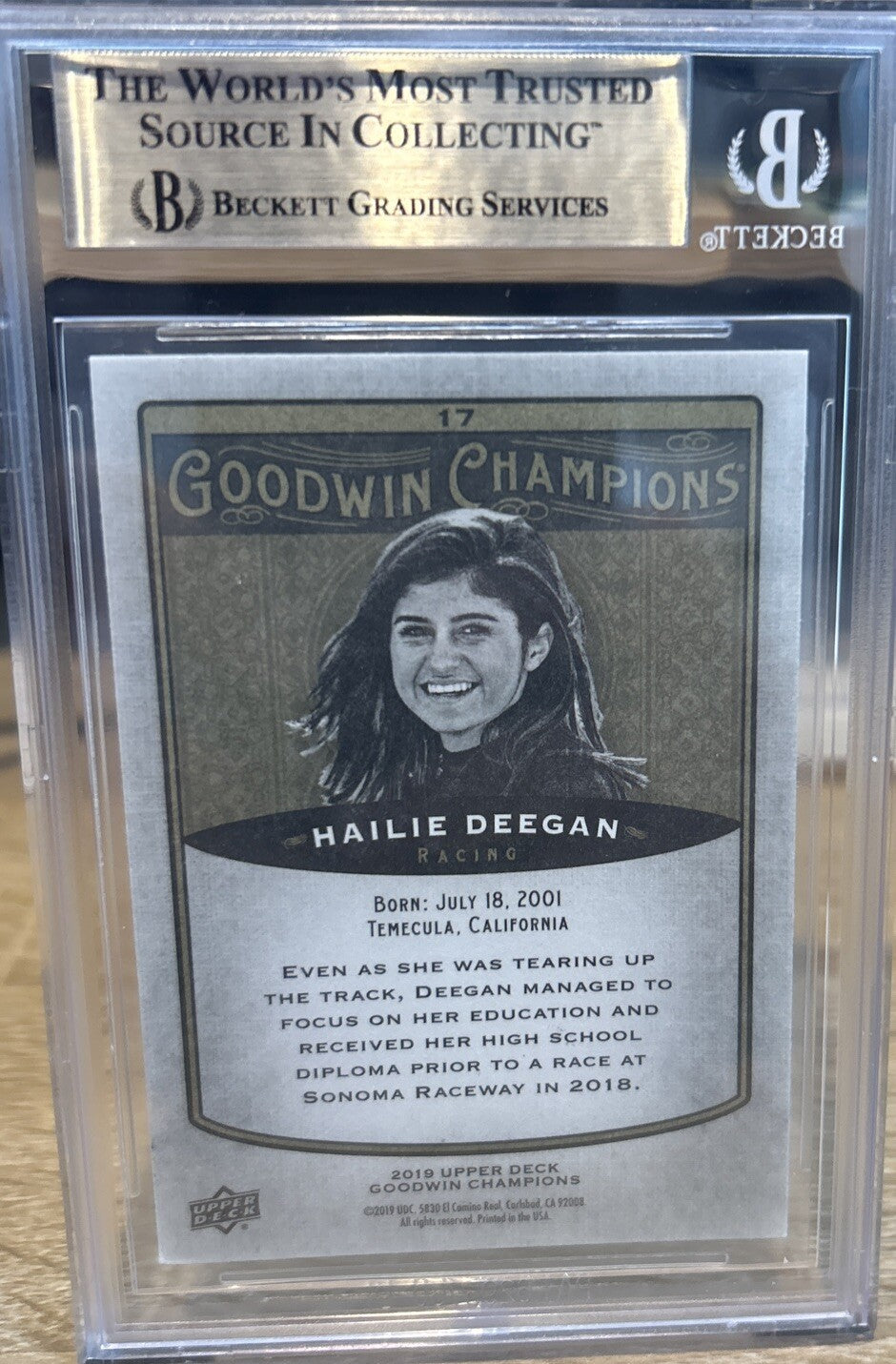 2019 Goodwin Champions Hailie Deegan #17 Autograph Beckett BAS Encased NASCAR