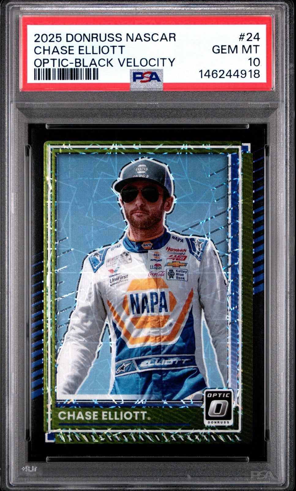 2025 DONRUSS NASCAR OPTIC BLACK VELOCITY PRIZM Chase Elliott /39 - PSA 10 Gem