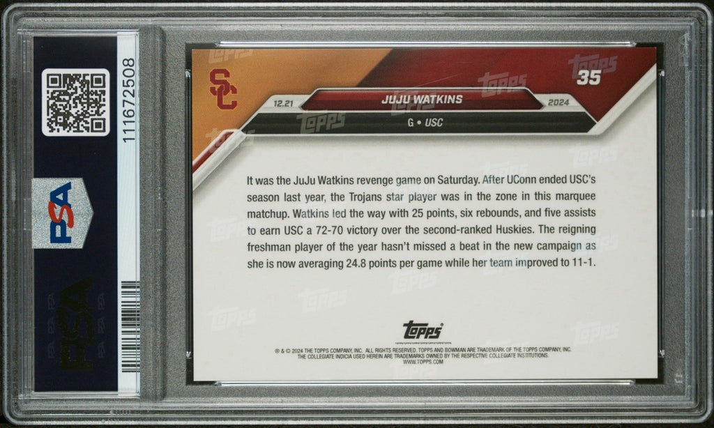 2024 Bowman U Now #35 - JUJU WATKINS Purple Parallel /25 - PSA 9 Mint