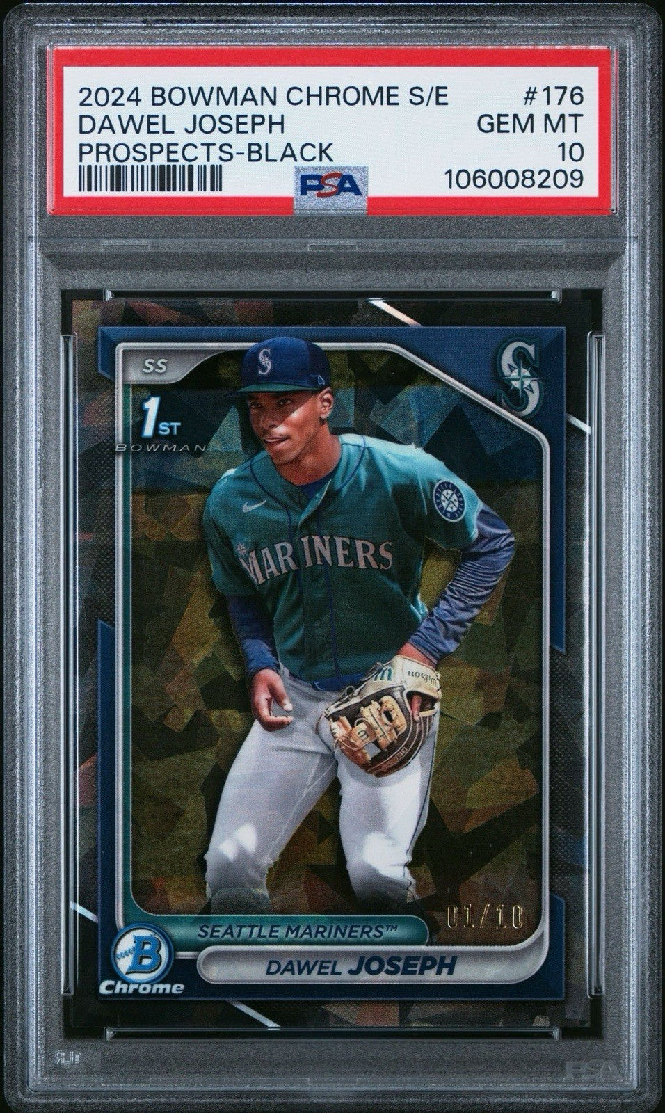 2024 Bowman Chrome Sapphire Black /10 #176 Dawel Joseph 1st Prospects PSA 10 Gem