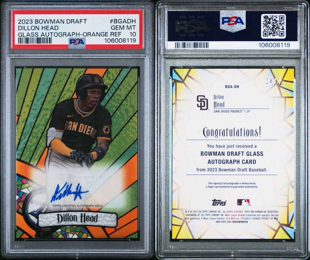 Dillon Head 2023 BOWMAN DRAFT GLASS AUTOGRAPH Orange #d /25 PSA 10 Gem