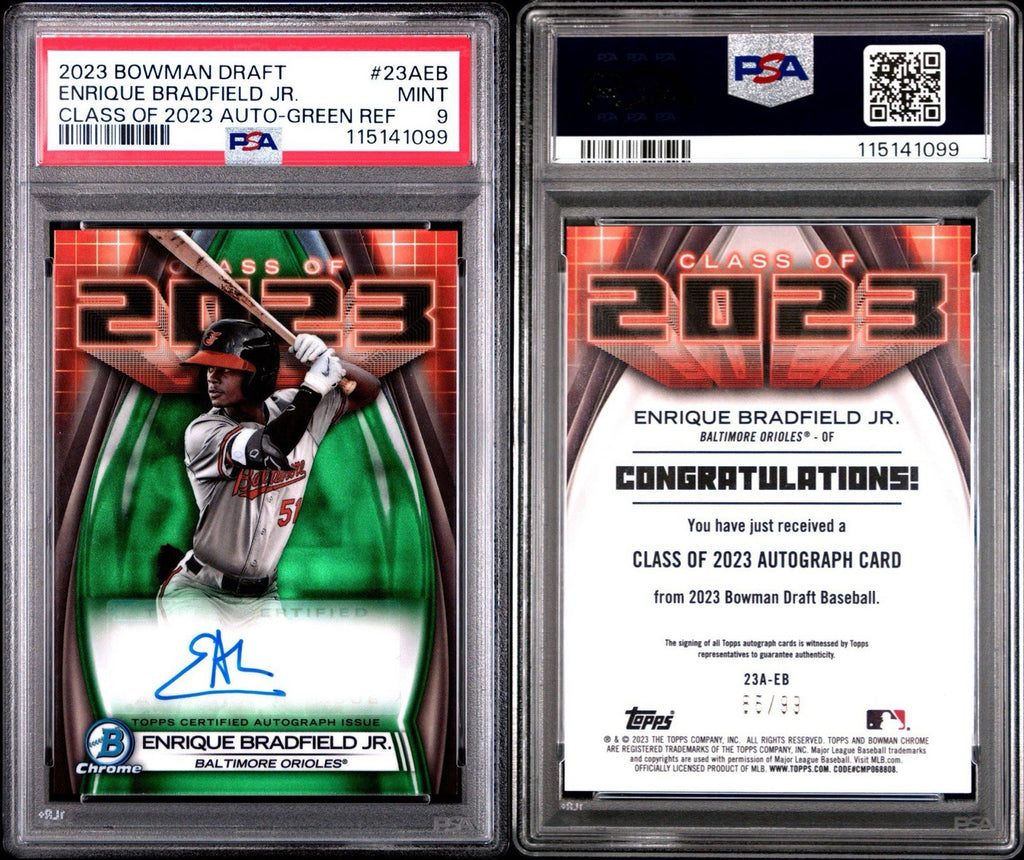 2023 Bowman Draft Enrique Bradfield Jr. Class of 23 Green Refractor Auto PSA 9