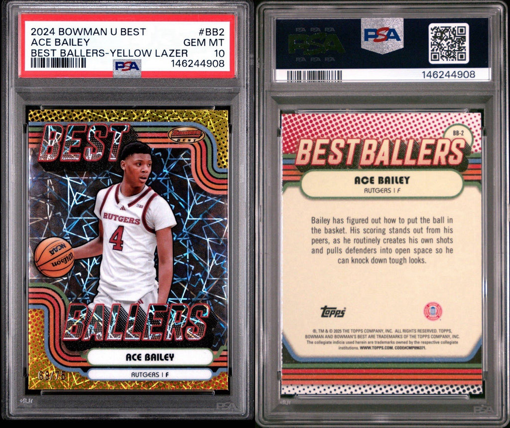 2024-25 Bowman U Best Ace Bailey Best Ballers Yellow Lazer /75 #BB-2 PSA 10 Gem