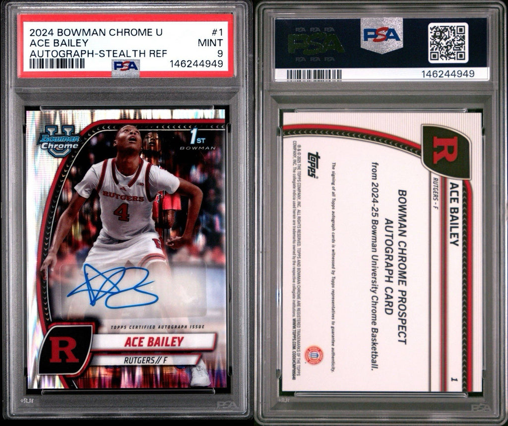 ACE BAILEY 2024-25 Bowman U Chrome #1 Stealth Refractor 1st Bowman Auto PSA 9