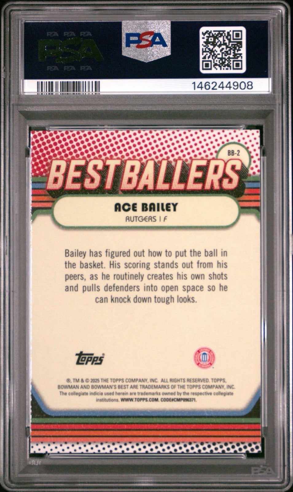 2024-25 Bowman U Best Ace Bailey Best Ballers Yellow Lazer /75 #BB-2 PSA 10 Gem