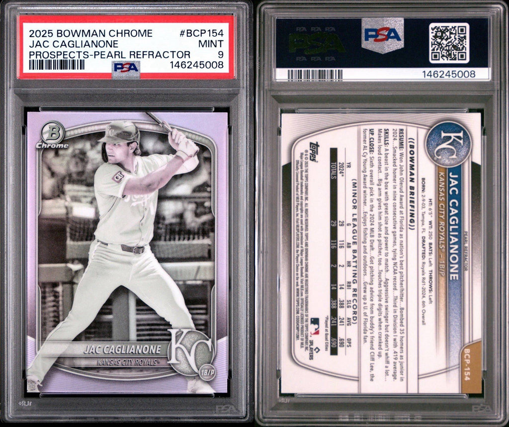 Jac Caglianone 2025 Bowman Chrome Pearl Refractor  #BCP-154 - PSA 9 Mint
