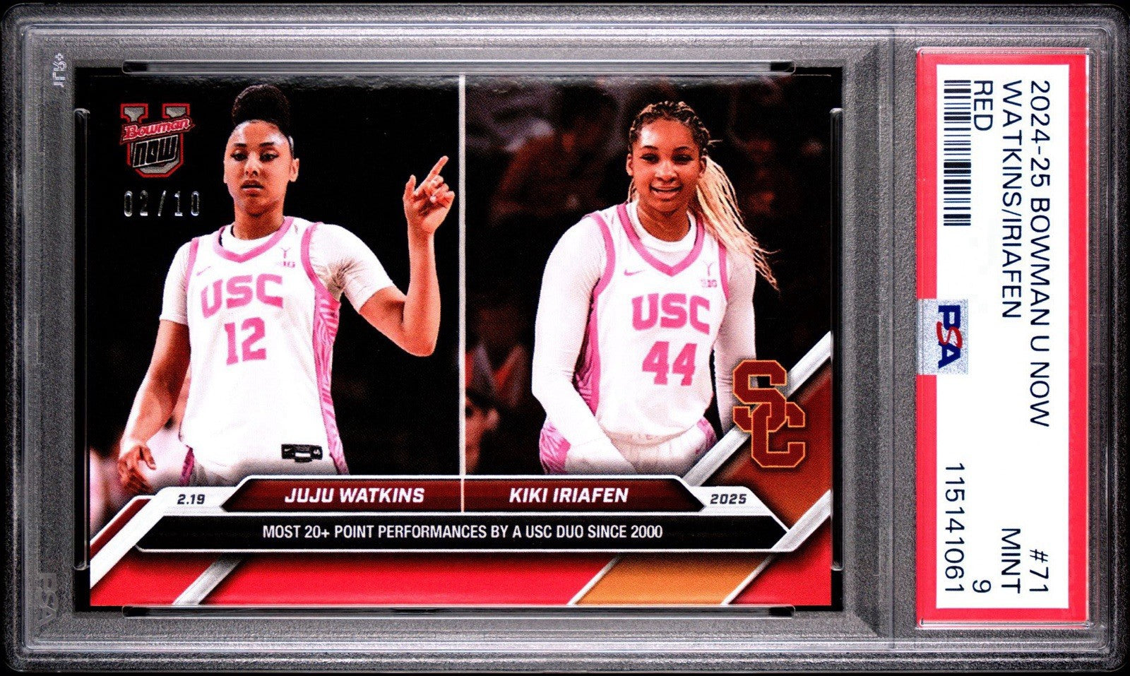 2024-25 Bowman U Now #71 Juju Watkins Kiki Iriafen - Red Parallel #d /10 - PSA 9
