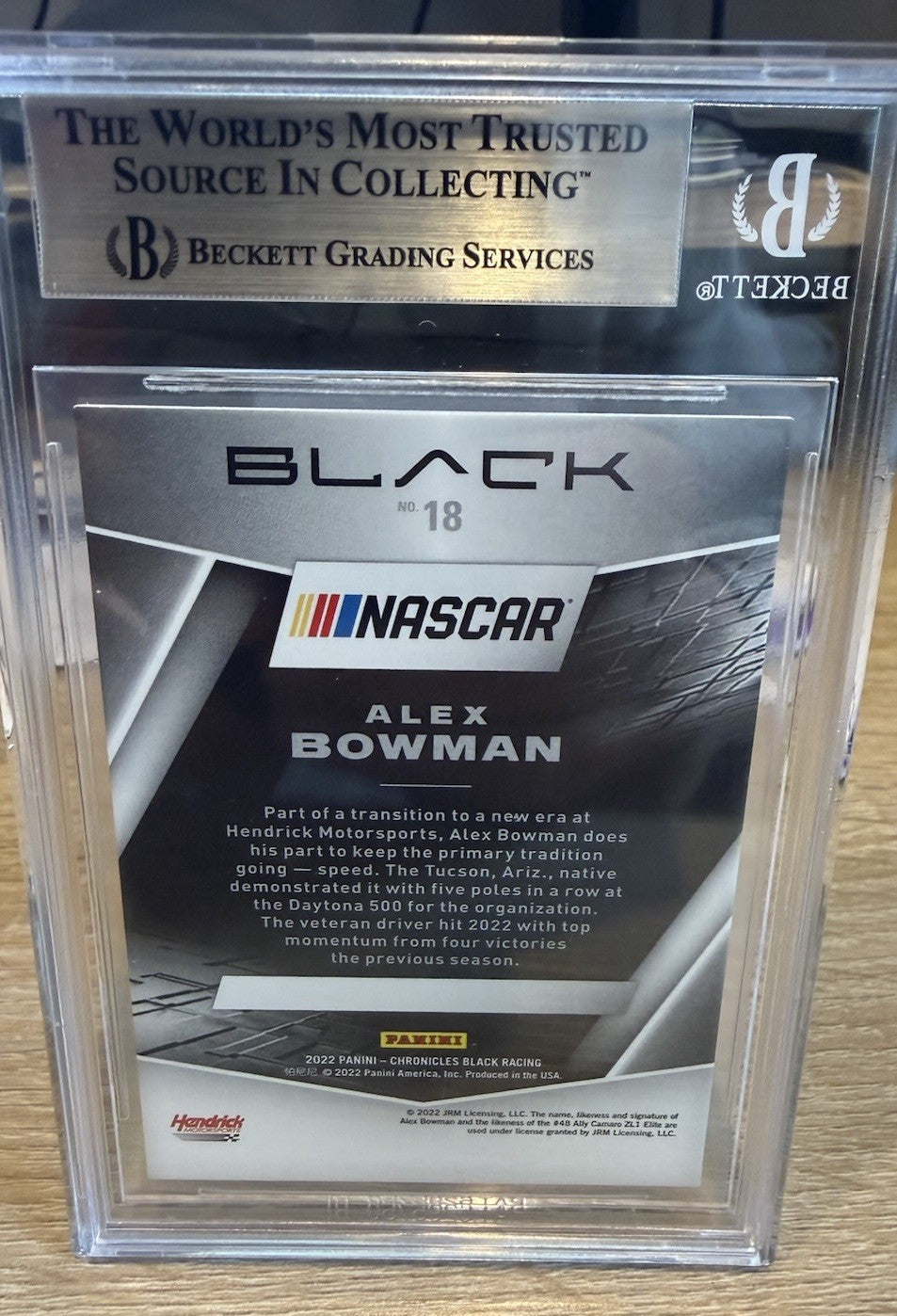 Signed 2022 Panini Chronicles Black #18 - Alex Bowman - Beckett BAS Slab