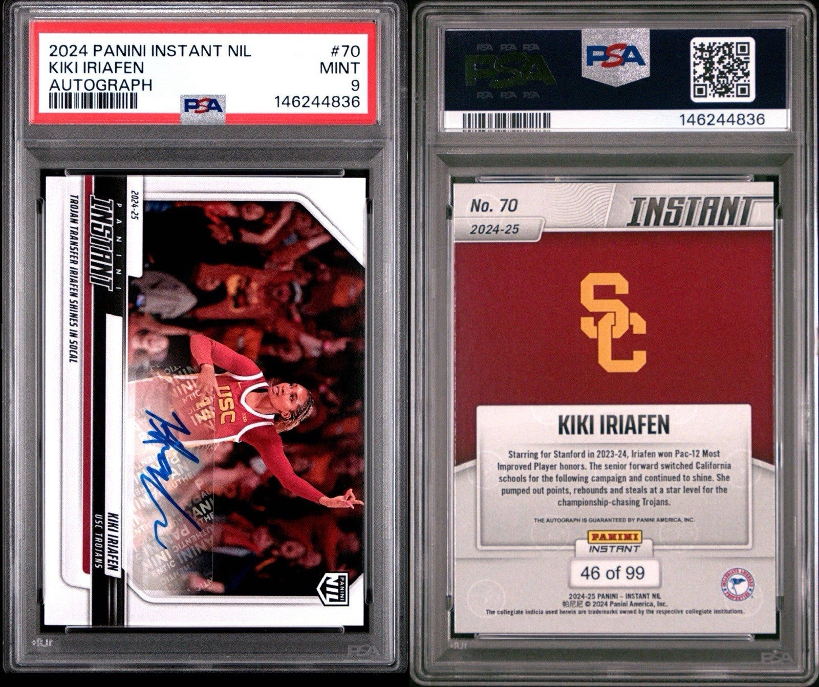 Kiki Iriafen 2024-25 Panini Instant NIL #70 Signed Auto /99 RC USC - PSA 9 Mint