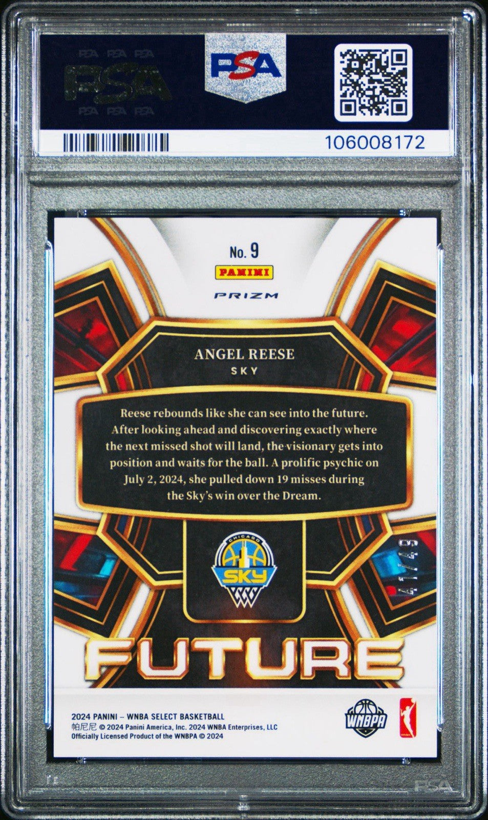 2024 Select WNBA Future Blue Prizm #9 Rookie Angel Reese /49 PSA 10