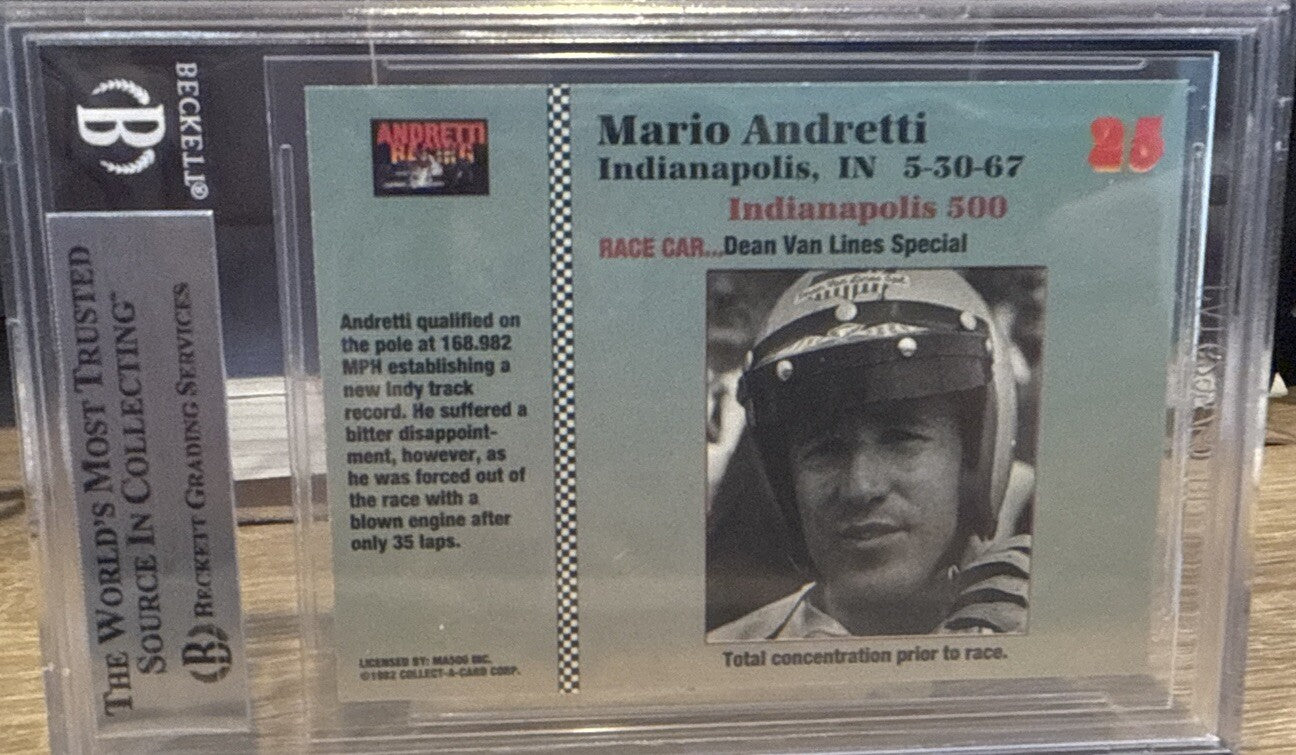 MARIO ANDRETTI Signed 1992 Collect A Card #25 Beckett BAS encased Indy Racing