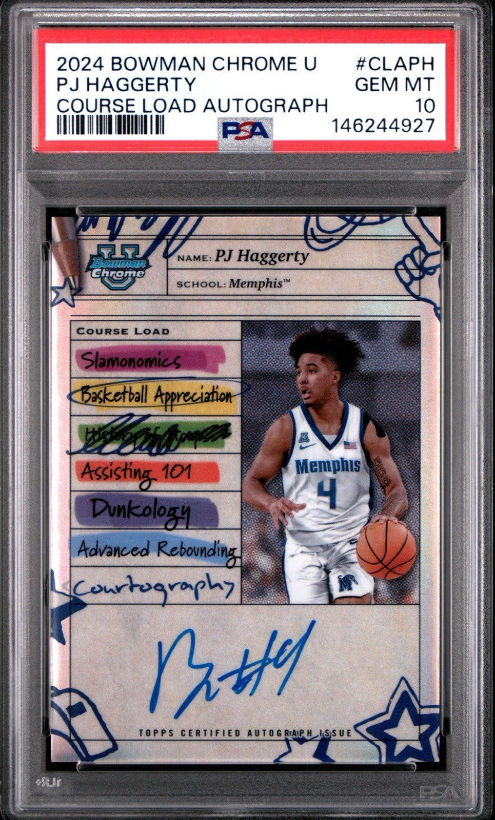 2024-25 Bowman Chrome U #CLA-PH PJ Haggerty Course Load On Card Auto PSA 10 Gem