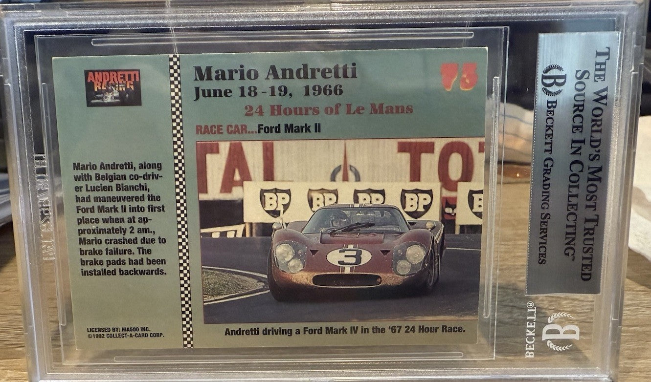 MARIO ANDRETTI Signed 1992 Collect A Card #73 Beckett BAS encased Indy Racing